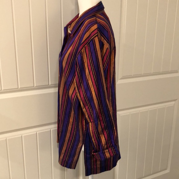 VTG LisBETH Olso Silk Dupioni Striped Shell Button Front Blouse - Picture 2 of 9
